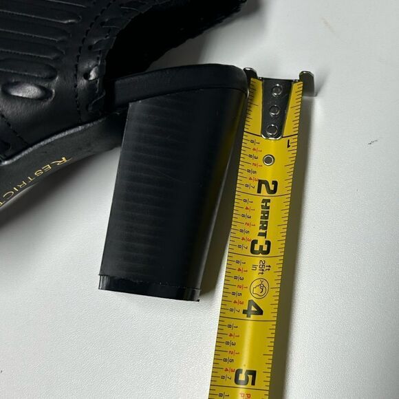 Restricted Faux Leather Black Woven Sandals Block Heels Tie Laces Pumps Summer - Picture 9 of 9